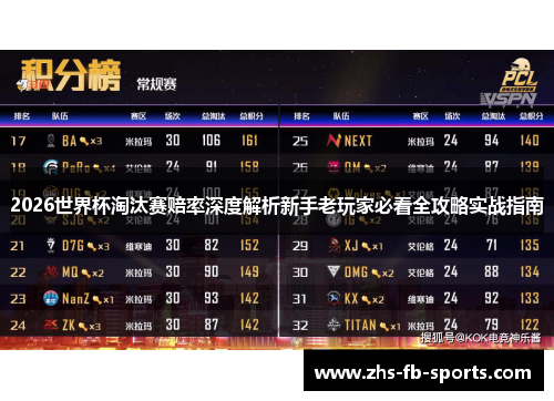 2026世界杯淘汰赛赔率深度解析新手老玩家必看全攻略实战指南